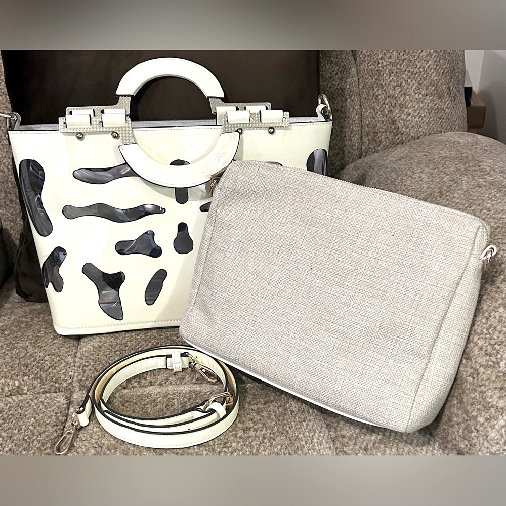 Stylish Trendy Elegant Cream Cut Out Purse Handbag Tote - Picture 2 of 15